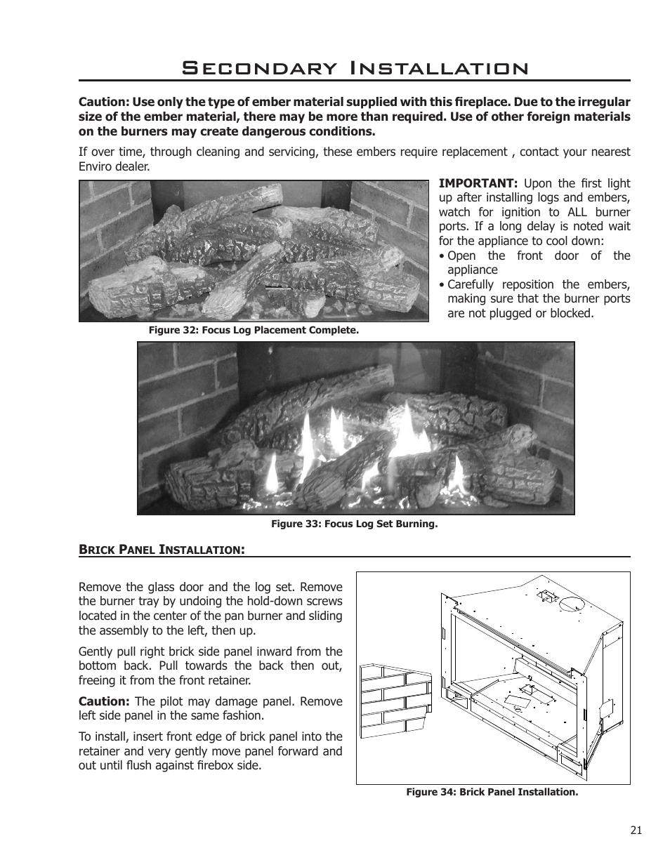 Brick panel installation, Secondary installation | Enviro FOCUS EG31-118 User Manual | Page 21 / 34