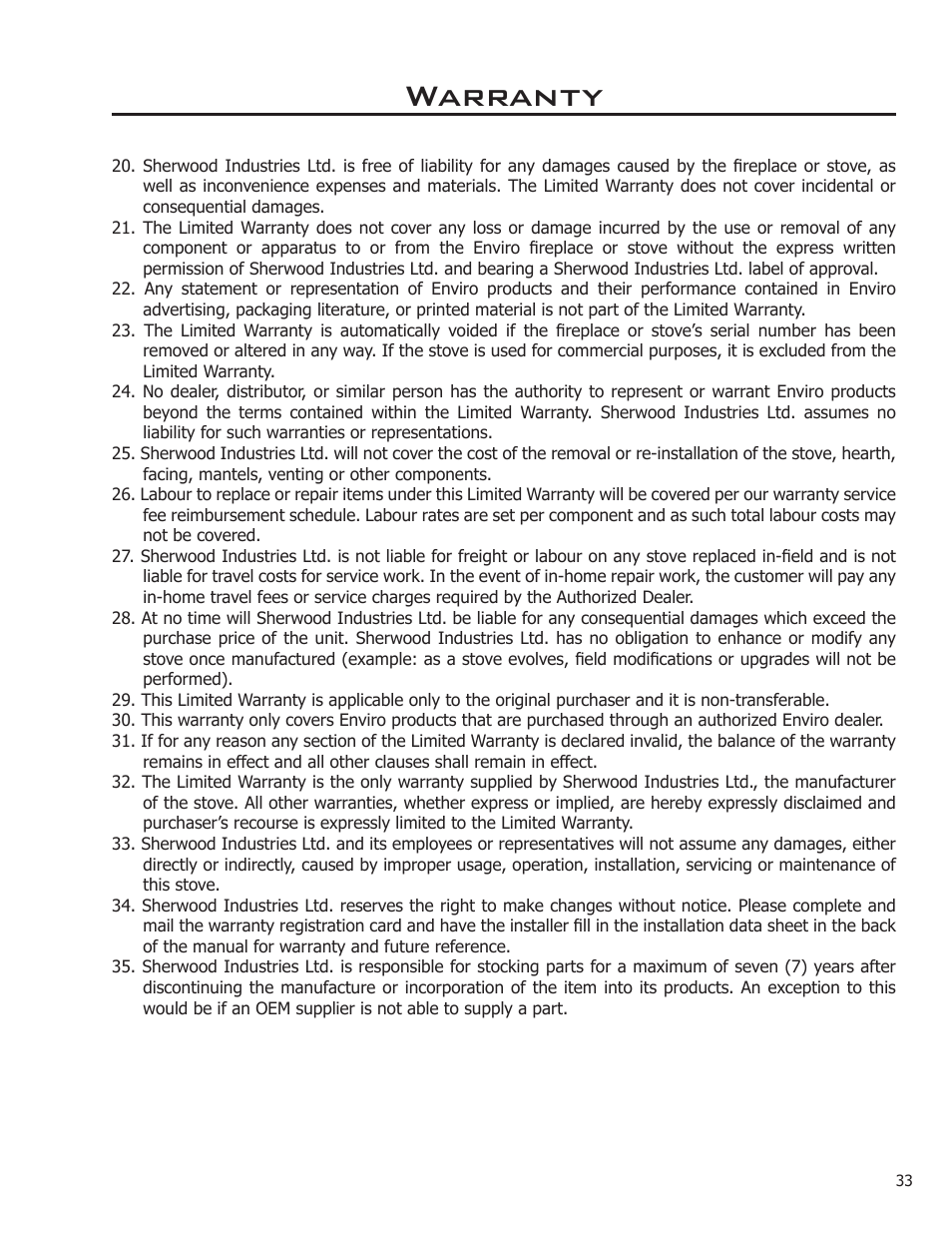 Warranty | Enviro FOCUS EG31-118 User Manual | Page 33 / 34