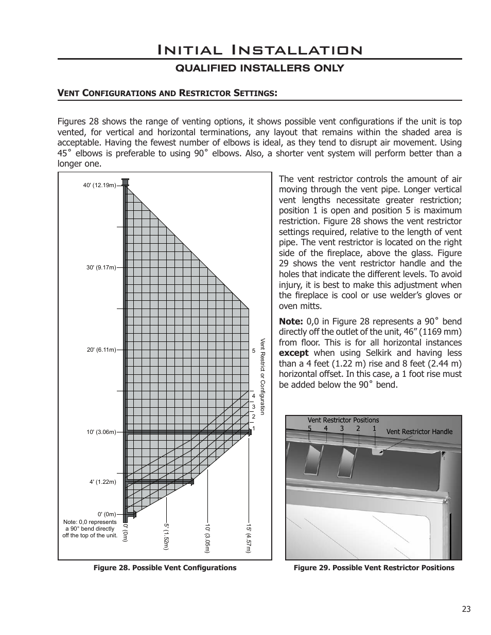 Vent configurations and restrictor settings, Initial installation, Qualified installers only v | Enviro DV50DX User Manual | Page 23 / 43