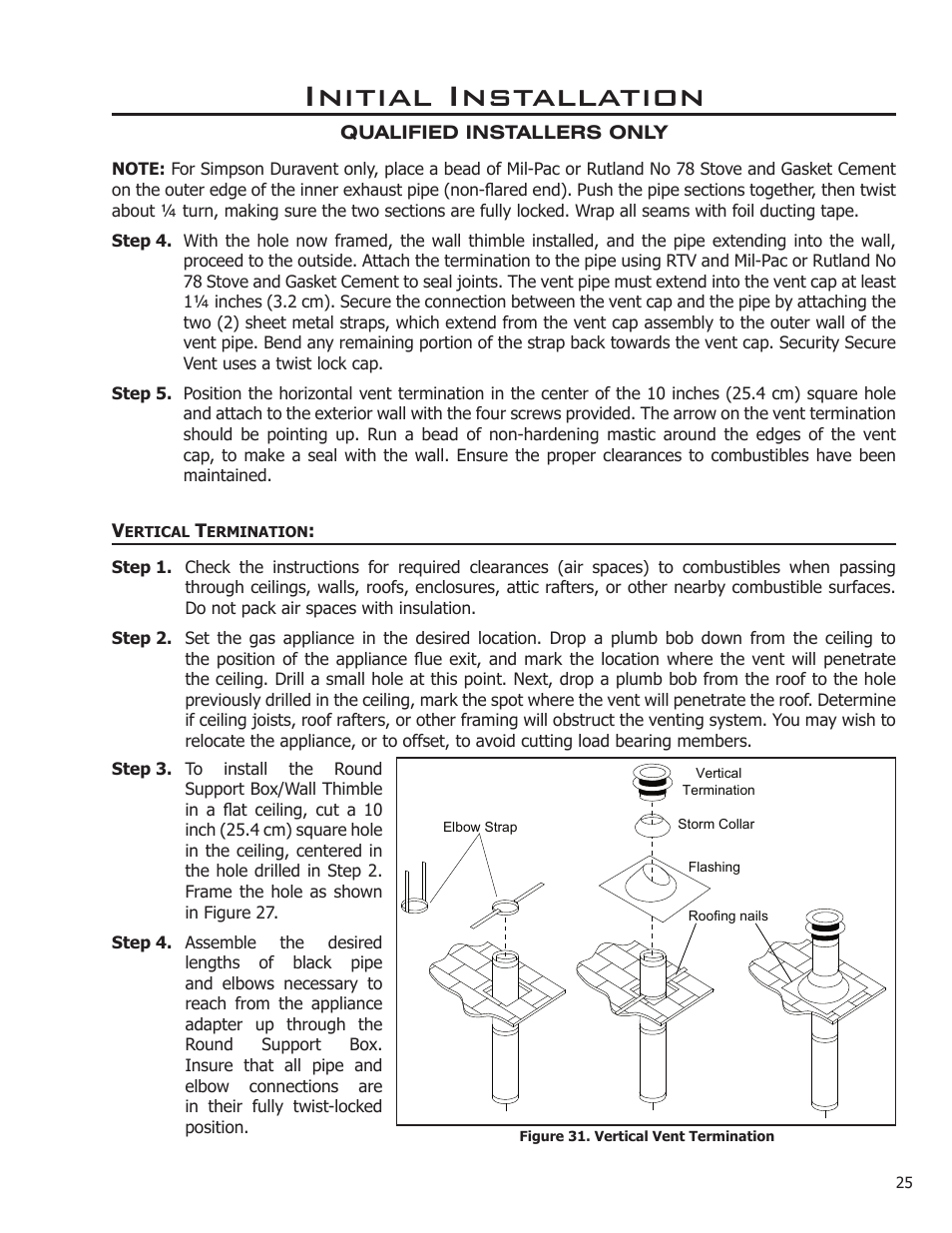 Vertical termination, Initial installation | Enviro DV50DX User Manual | Page 25 / 43