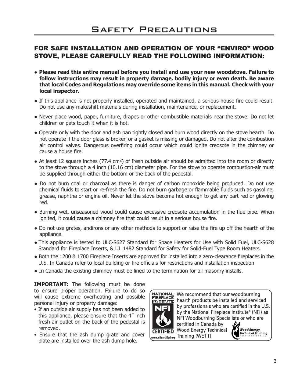 Safety precautions | Enviro Kodiak 1200 Fireplace Freestanding User Manual | Page 3 / 56