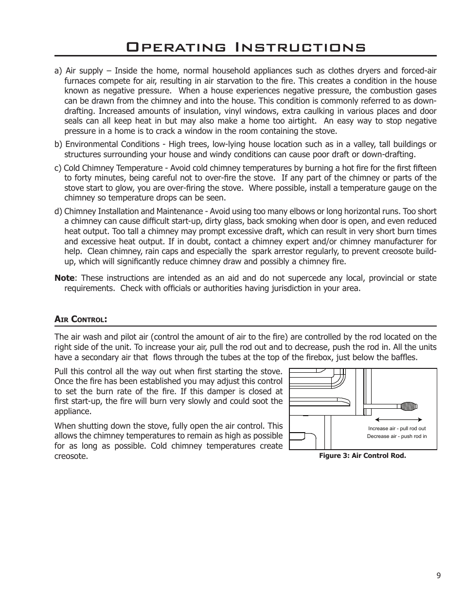 Air control, Operating instructions | Enviro Kodiak 1200 Fireplace Freestanding User Manual | Page 9 / 56