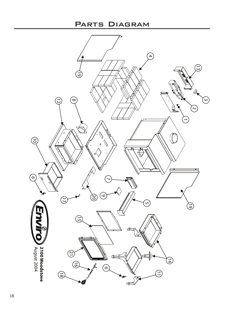 Parts diagram | Enviro 2100 Freestanding User Manual | Page 18 / 22