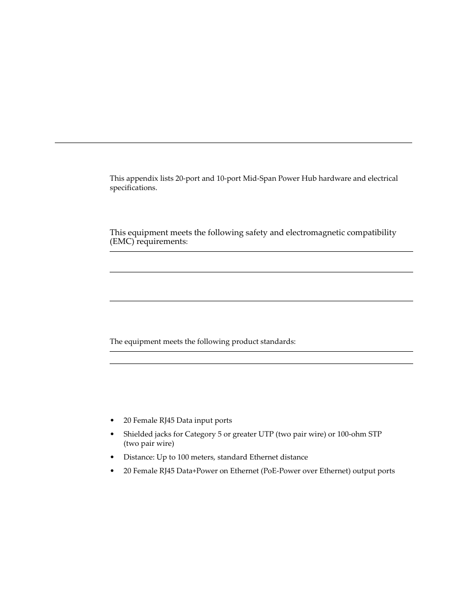 Hardware specifications, Regulatory compliance standards, Product standards | Appendix a: hardware specifications | Enterasys Networks BL-89620ENT User Manual | Page 23 / 28