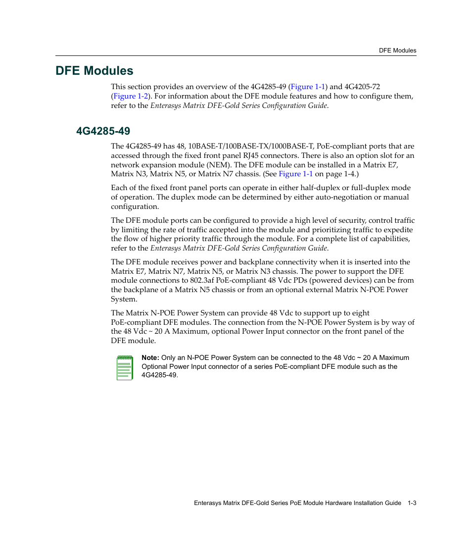 Dfe modules, 4g4285-49, Dfe modules -3 | 4g4285-49 -3 | Enterasys Networks Enterasys Gold Distributed Forwarding Engine 4G4285-49 User Manual | Page 23 / 100