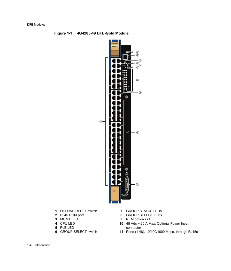 4g4285-49 dfe-gold module -4, Figure 1‐1 | Enterasys Networks Enterasys Gold Distributed Forwarding Engine 4G4285-49 User Manual | Page 24 / 100