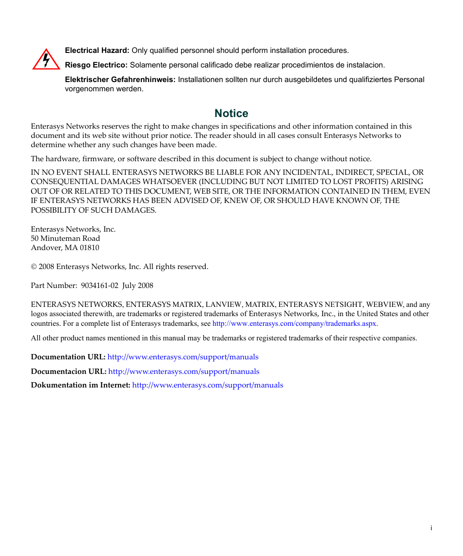 Notice | Enterasys Networks Enterasys Gold Distributed Forwarding Engine 4G4285-49 User Manual | Page 3 / 100