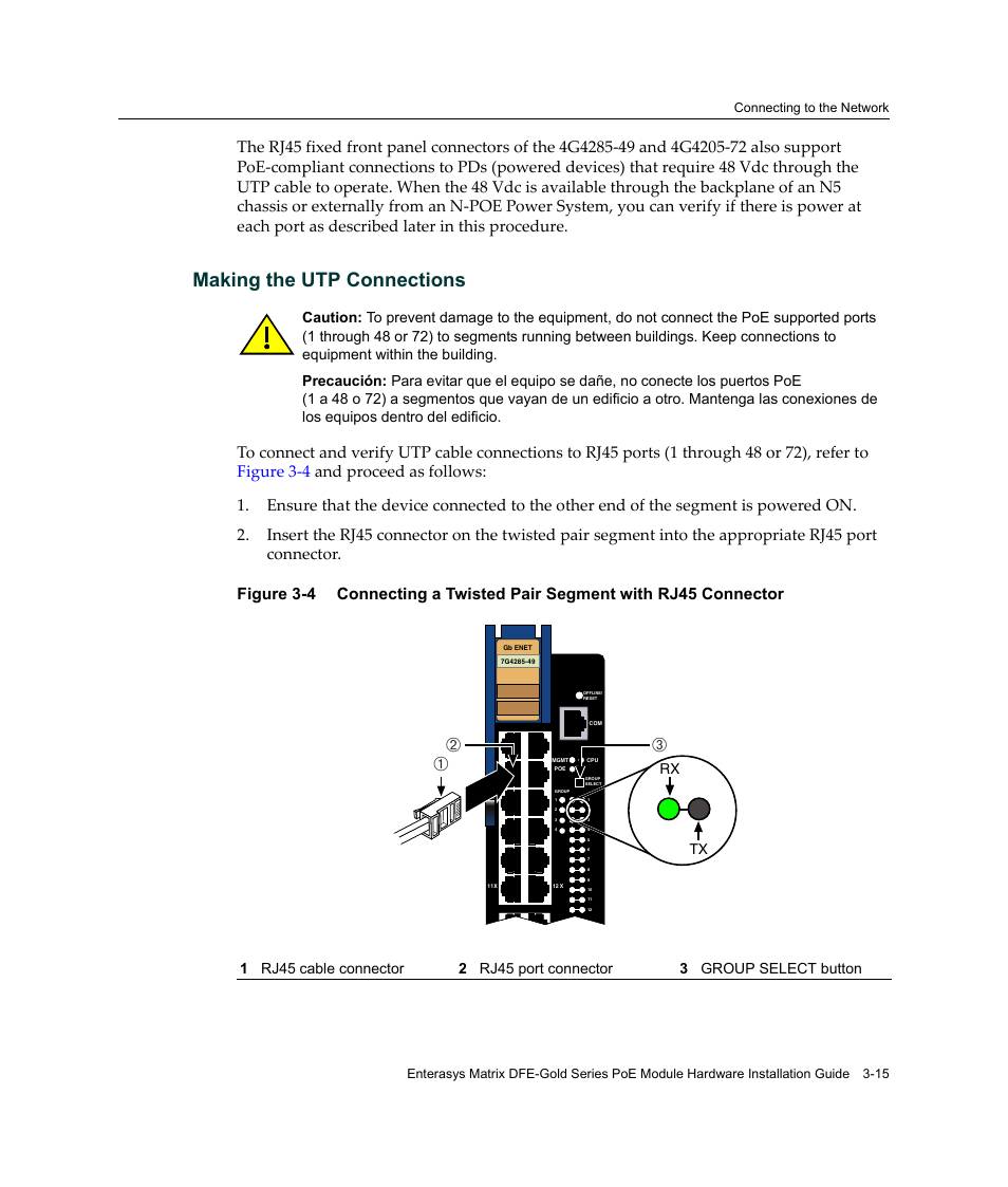 Making the utp connections, Аб в, Rx tx | Enterasys Networks Enterasys Gold Distributed Forwarding Engine 4G4285-49 User Manual | Page 49 / 100