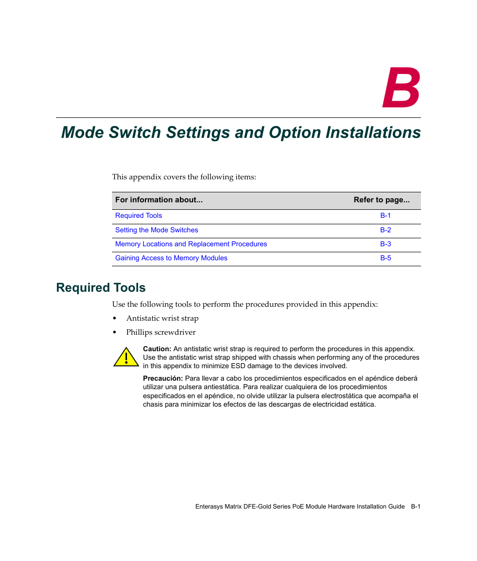 Mode switch settings and option installations, Required tools, Mode switch settings and | Option installations | Enterasys Networks Enterasys Gold Distributed Forwarding Engine 4G4285-49 User Manual | Page 79 / 100