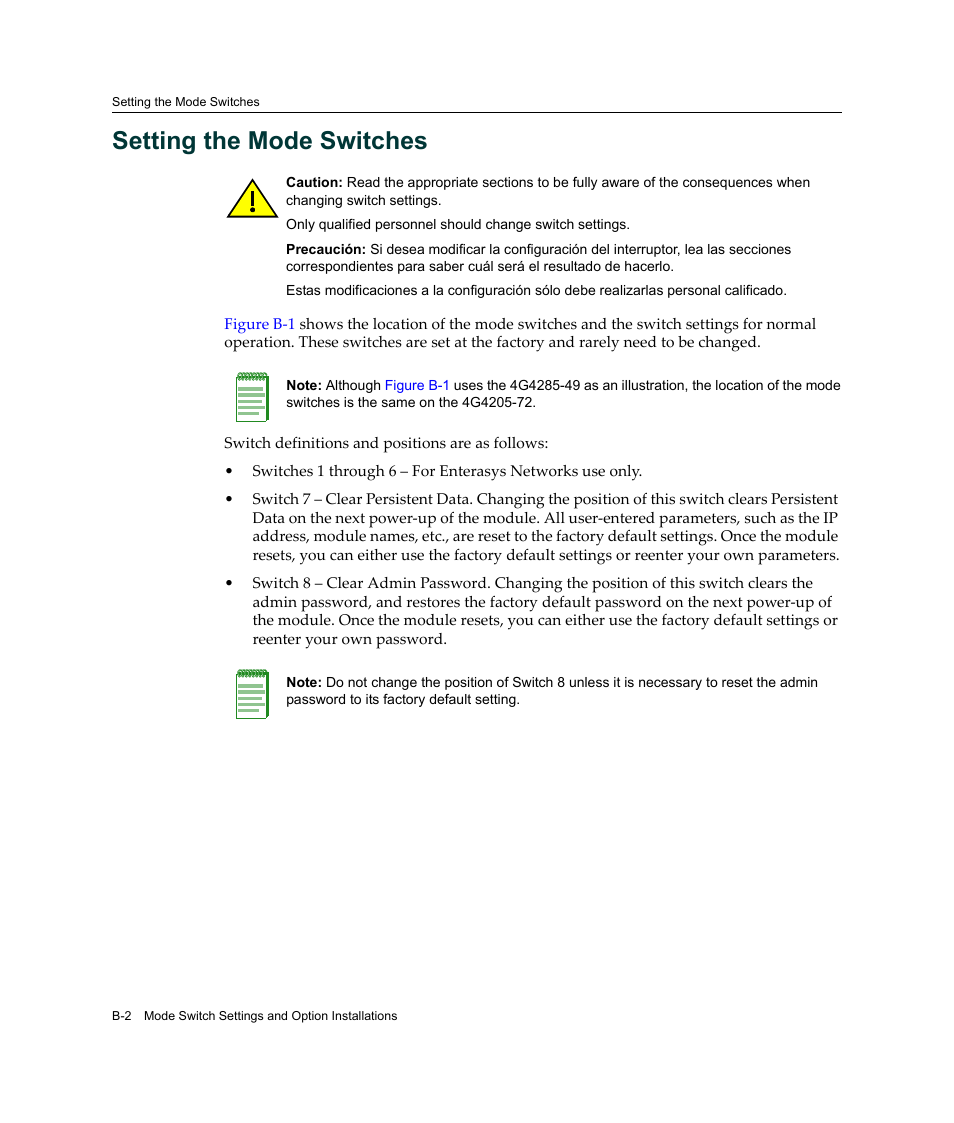 Setting the mode switches, Refer to, Setting the | Mode switches | Enterasys Networks Enterasys Gold Distributed Forwarding Engine 4G4285-49 User Manual | Page 80 / 100