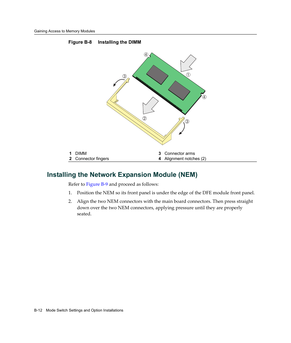 Installing the network expansion module (nem), Figure b‐8 | Enterasys Networks Enterasys Gold Distributed Forwarding Engine 4G4285-49 User Manual | Page 90 / 100