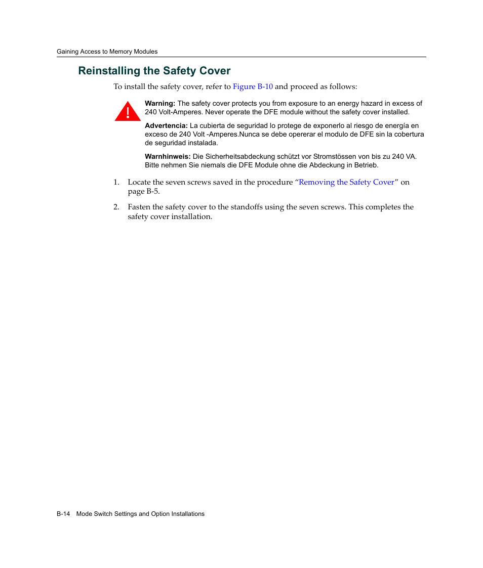 Reinstalling the safety cover | Enterasys Networks Enterasys Gold Distributed Forwarding Engine 4G4285-49 User Manual | Page 92 / 100