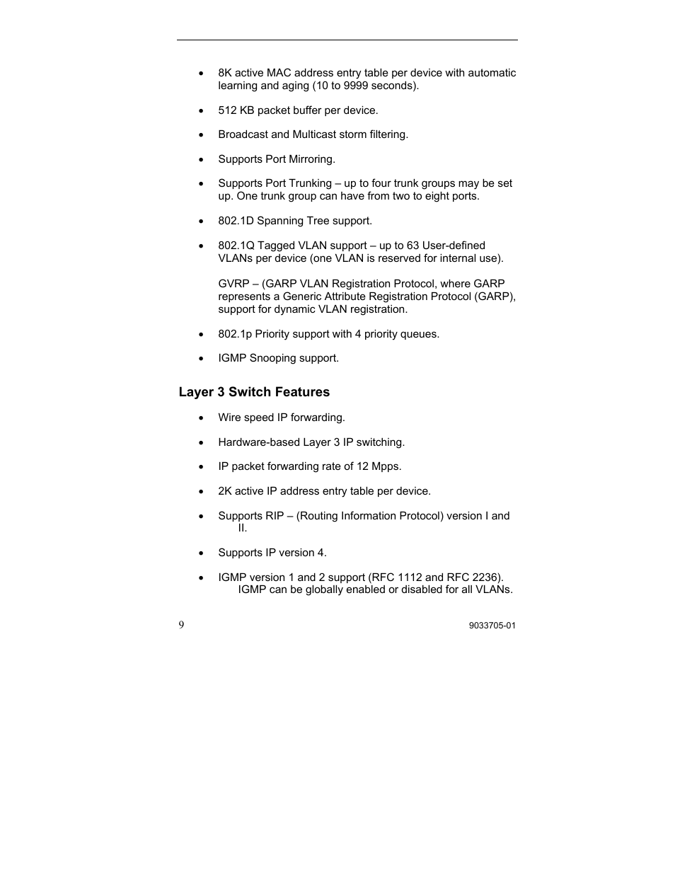 Layer 3 switch features | Enterasys Networks VH-8G-L3 User Manual | Page 19 / 41