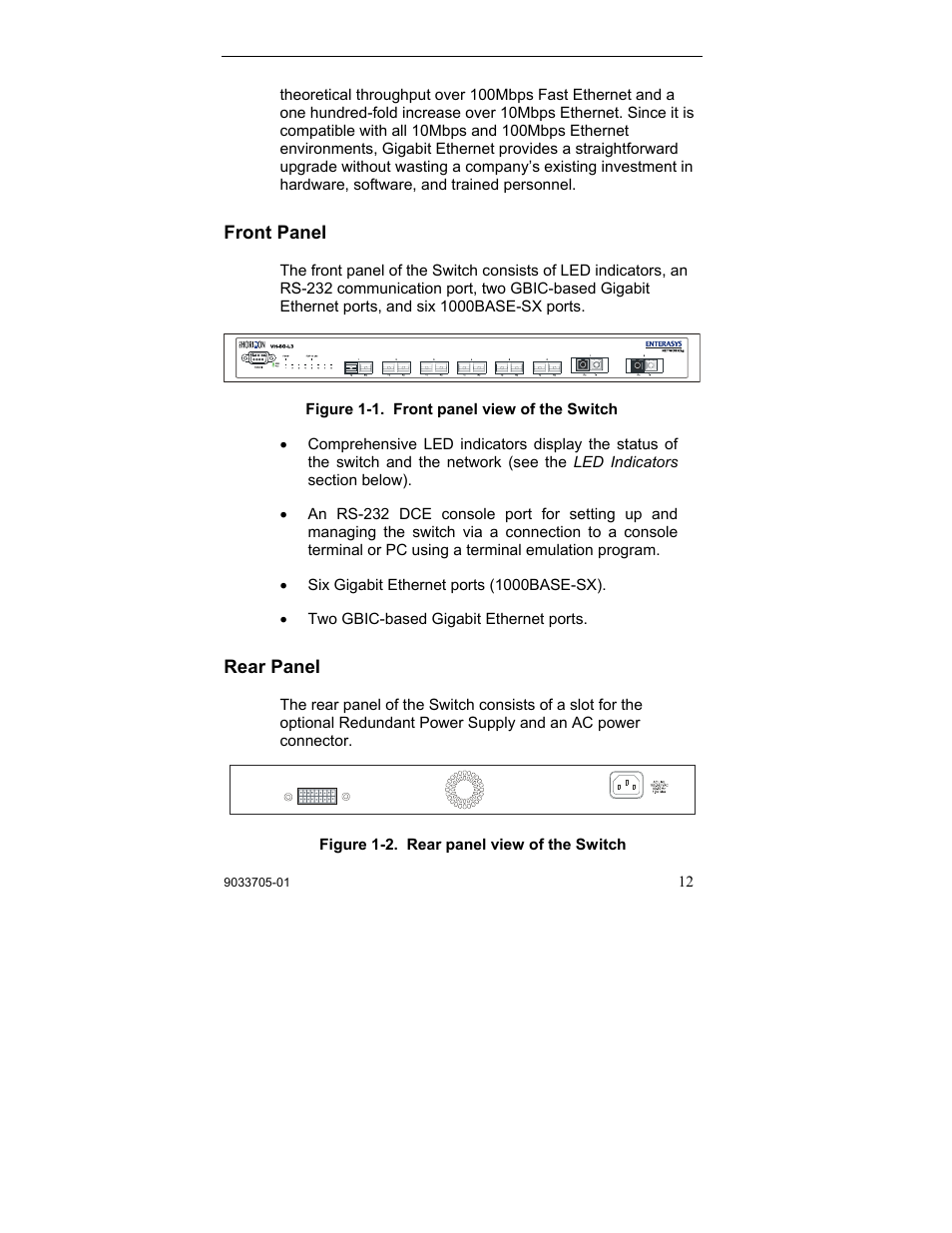 Front panel, Rear panel, Front panel rear panel | Enterasys Networks VH-8G-L3 User Manual | Page 22 / 41