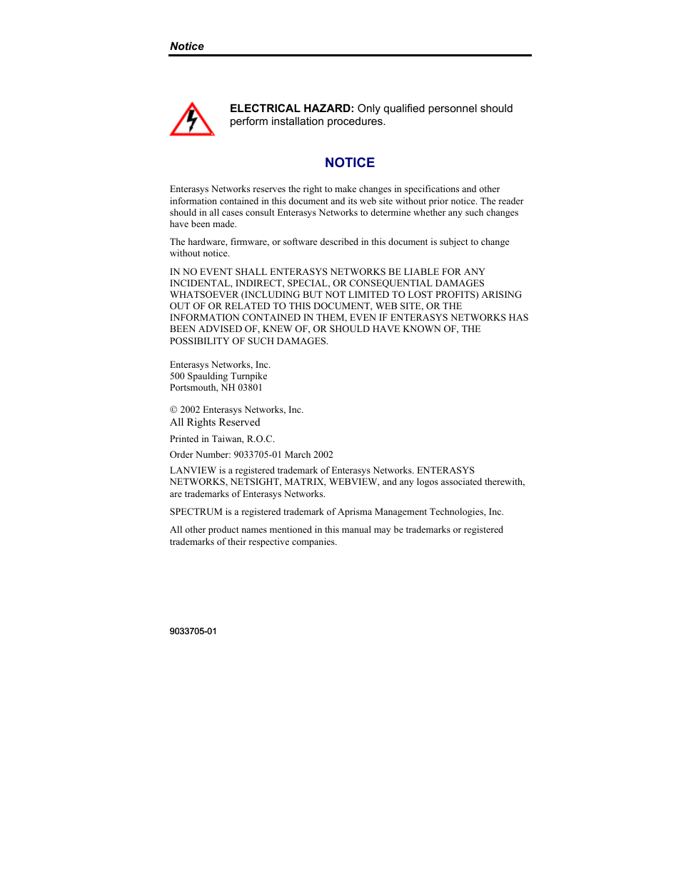 Notice | Enterasys Networks VH-8G-L3 User Manual | Page 3 / 41