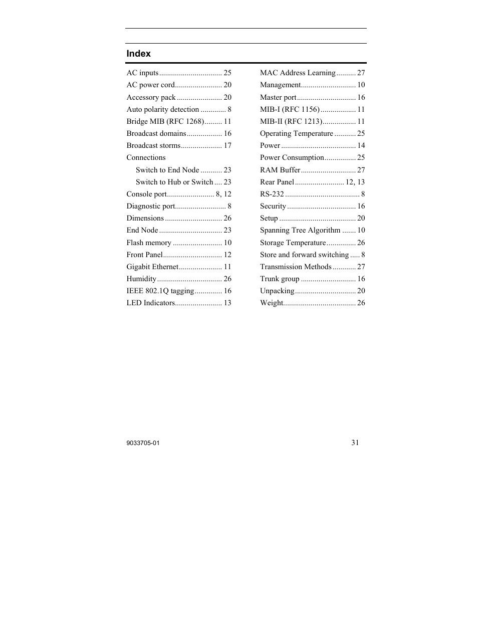 Index | Enterasys Networks VH-8G-L3 User Manual | Page 41 / 41