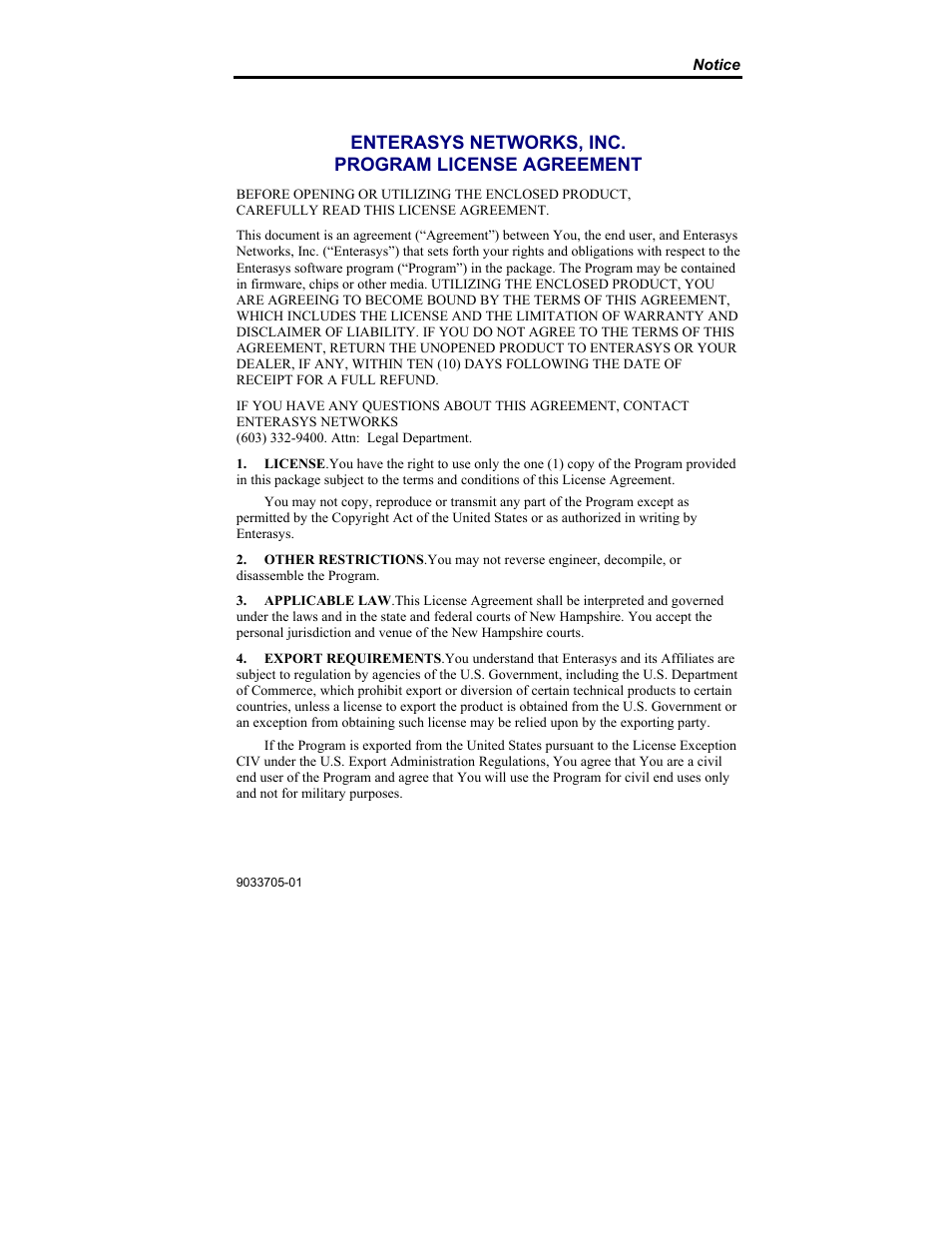 Enterasys networks, inc. program license agreement | Enterasys Networks VH-8G-L3 User Manual | Page 6 / 41