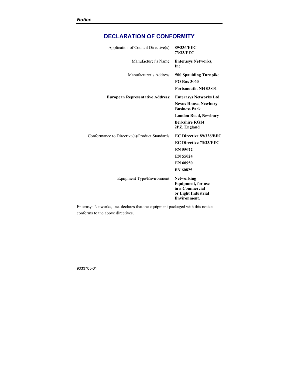 Declaration of conformity | Enterasys Networks VH-8G-L3 User Manual | Page 9 / 41