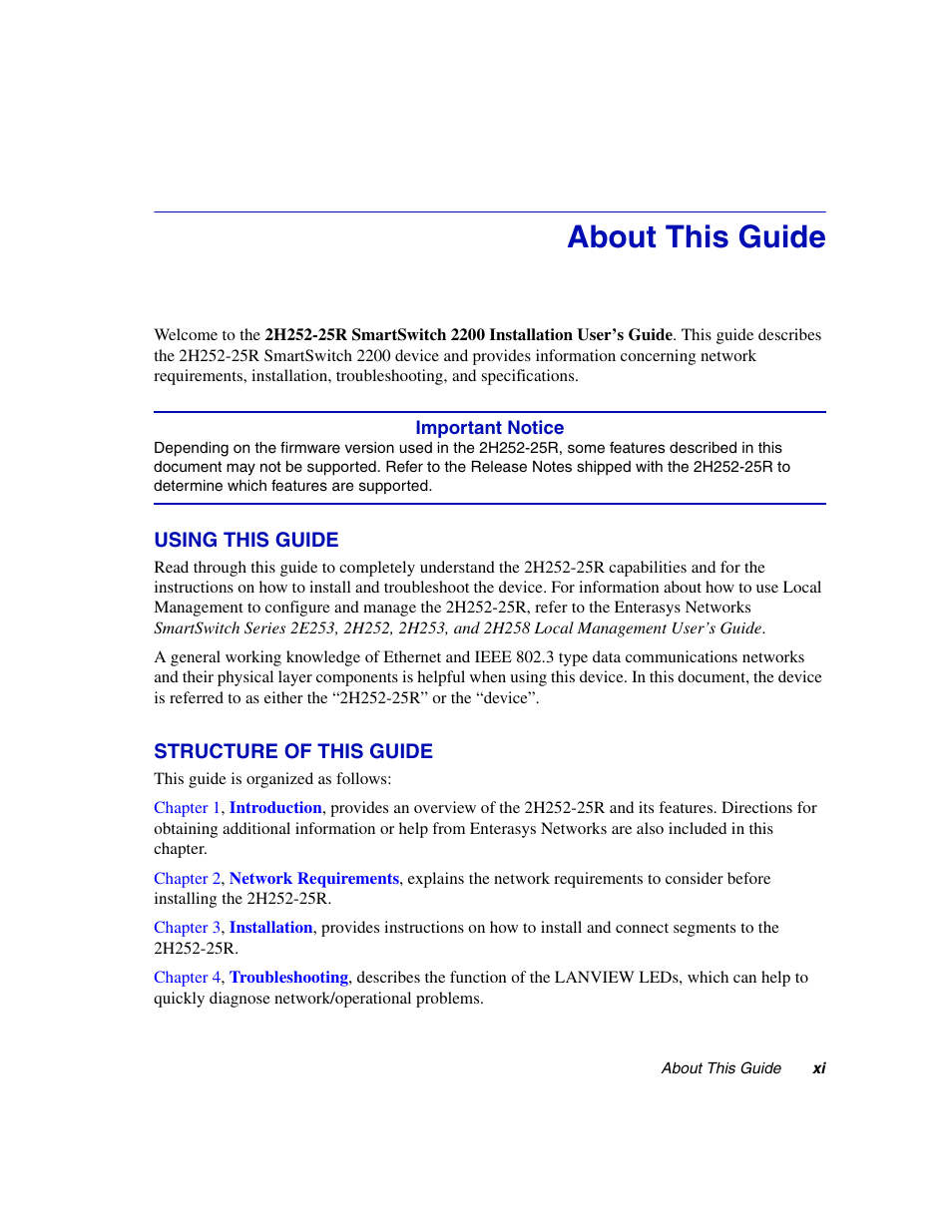 About this guide, Using this guide, Structure of this guide | Enterasys Networks 2H252-25R User Manual | Page 13 / 64
