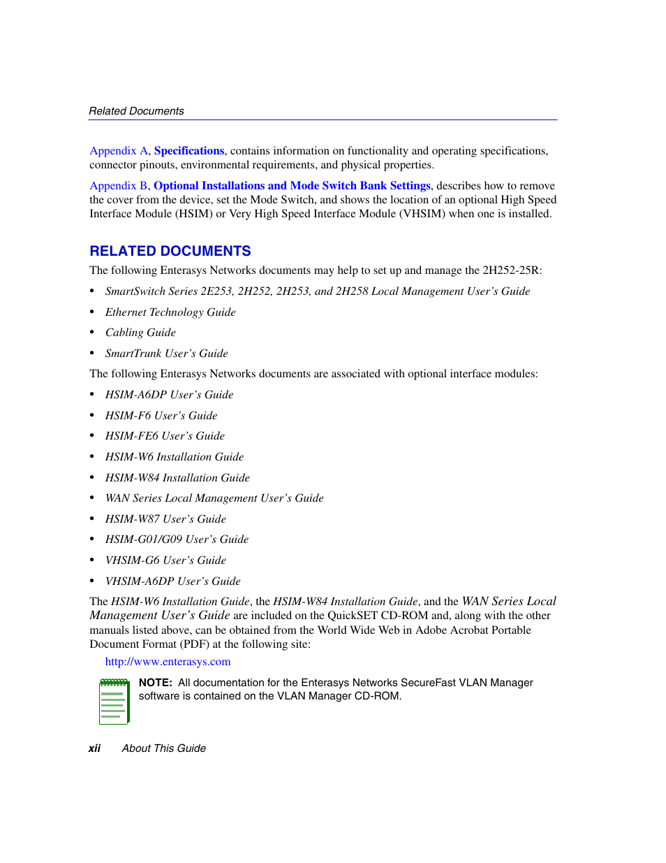 Related documents | Enterasys Networks 2H252-25R User Manual | Page 14 / 64