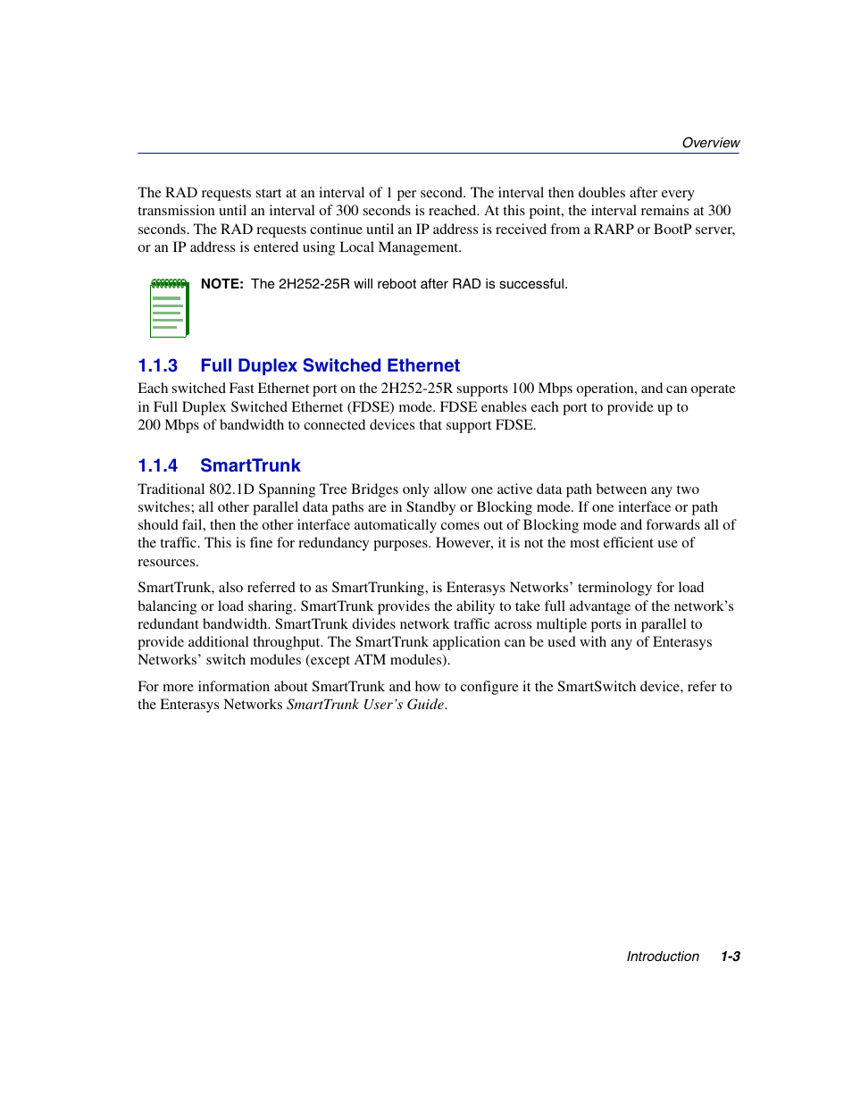 3 full duplex switched ethernet, 4 smarttrunk, Full duplex switched ethernet -3 | Smarttrunk -3 | Enterasys Networks 2H252-25R User Manual | Page 19 / 64