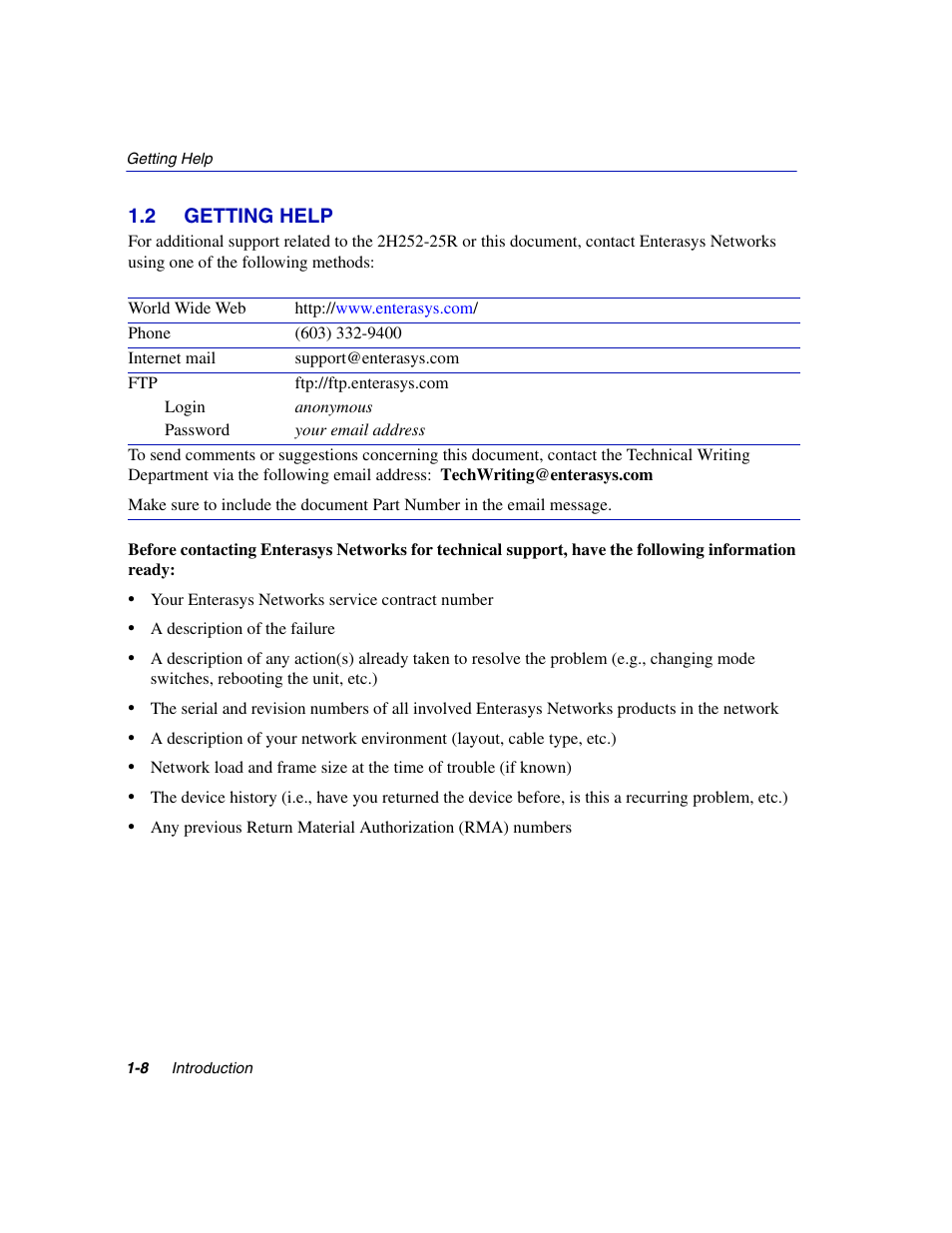 2 getting help, Getting help -8 | Enterasys Networks 2H252-25R User Manual | Page 24 / 64