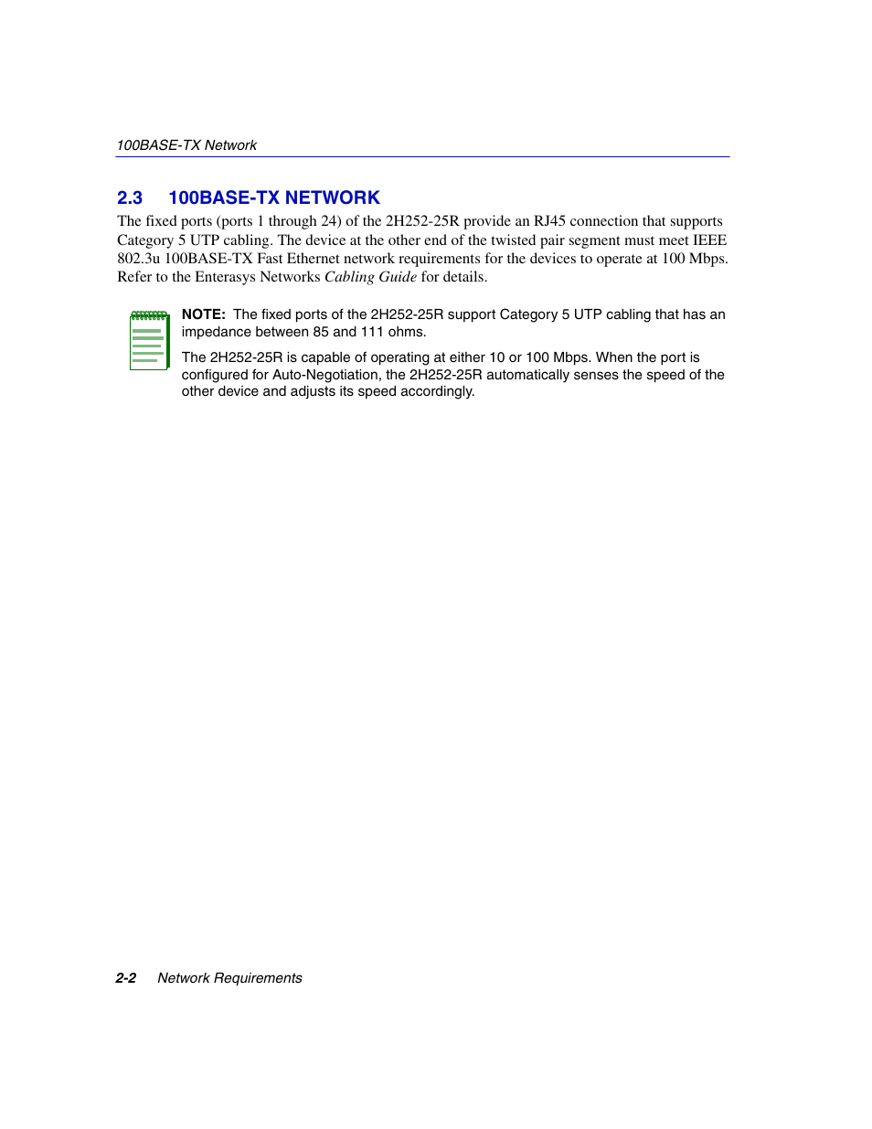 3 100base-tx network, 100base-tx network -2, Section 2.3 | Enterasys Networks 2H252-25R User Manual | Page 26 / 64