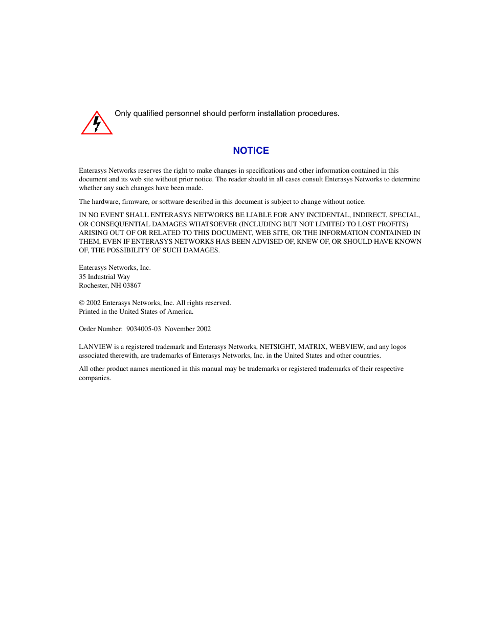 Notice | Enterasys Networks 2H252-25R User Manual | Page 3 / 64