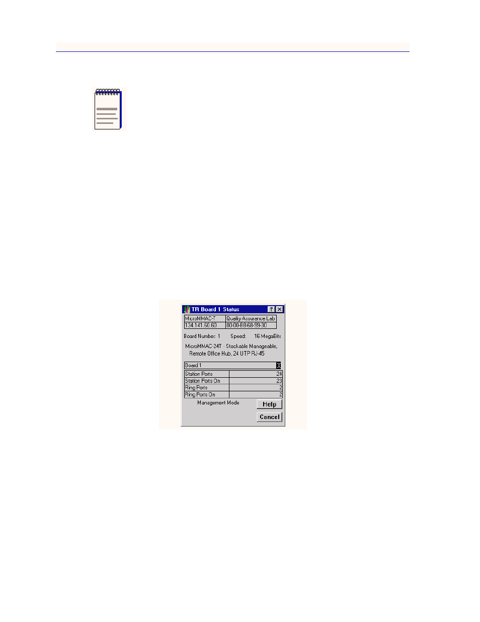 Viewing module status, Token ring board status window fields, Viewing module status -20 | Token ring board status window fields -20 | Enterasys Networks MicroMMAC-T User Manual | Page 38 / 108
