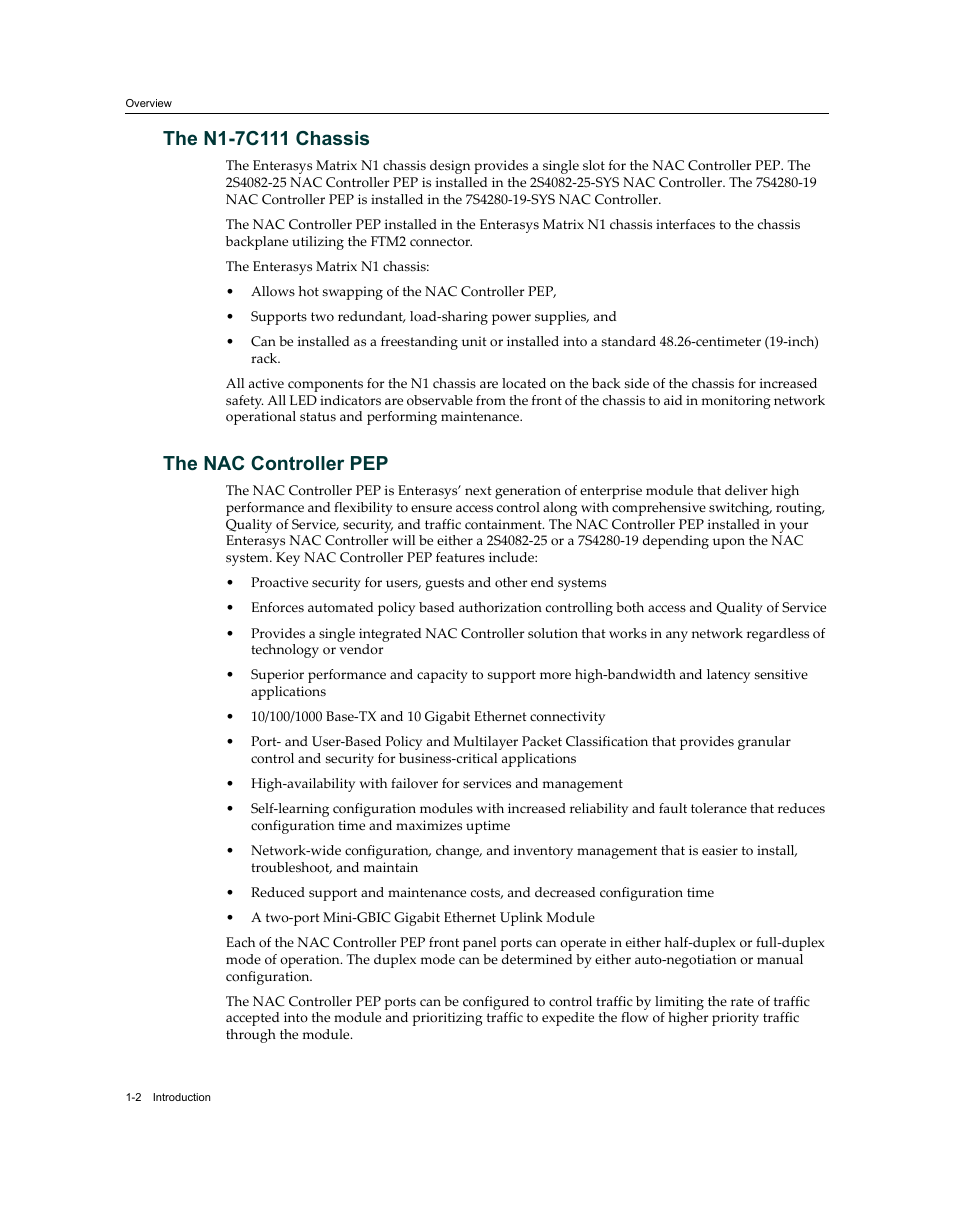 The n1-7c111 chassis, The nac controller pep, The n1-7c111 chassis -2 the nac controller pep -2 | Enterasys Networks 7S4280-19-SYS User Manual | Page 22 / 108