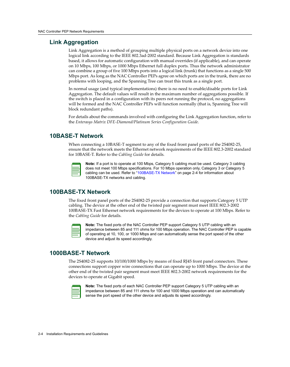 Link aggregation, 10base-t network, 100base-tx network | 1000base-t network | Enterasys Networks 7S4280-19-SYS User Manual | Page 32 / 108
