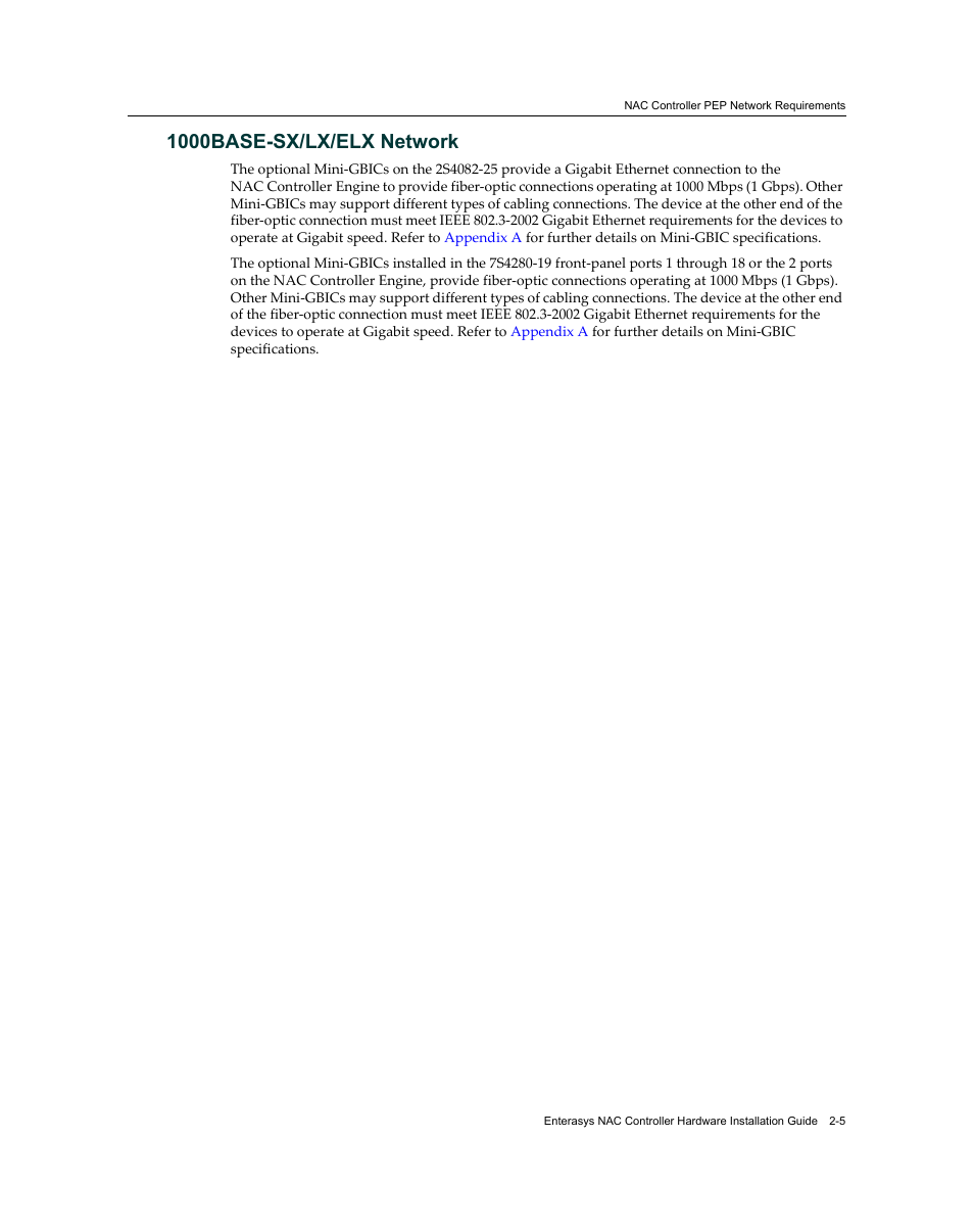 1000base-sx/lx/elx network, 1000base-sx/lx/elx network -5 | Enterasys Networks 7S4280-19-SYS User Manual | Page 33 / 108