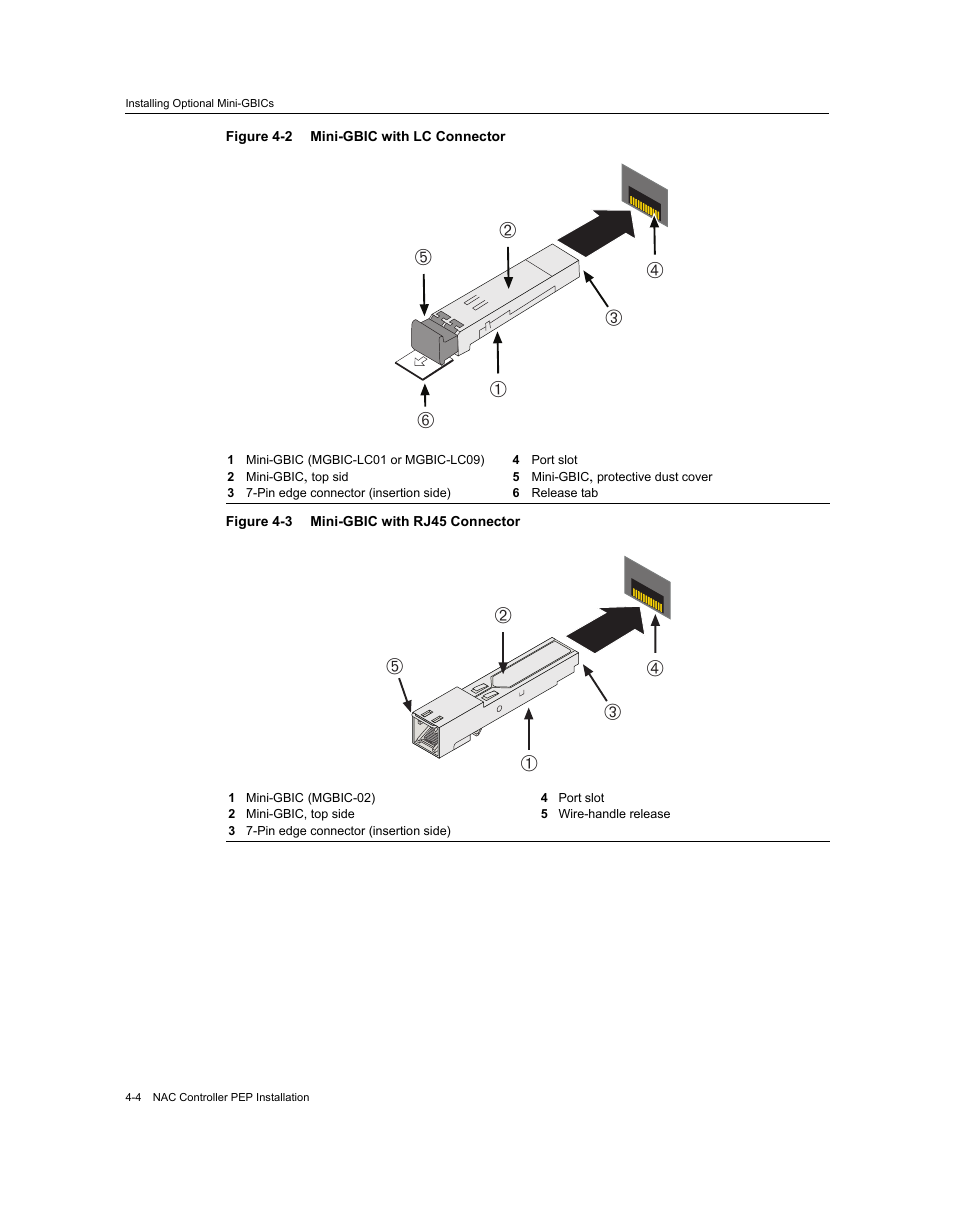 Mini-gbic with lc connector -4, Mini-gbic with rj45 connector -4, Figure 4‐2 | Figure 4‐3 | Enterasys Networks 7S4280-19-SYS User Manual | Page 44 / 108