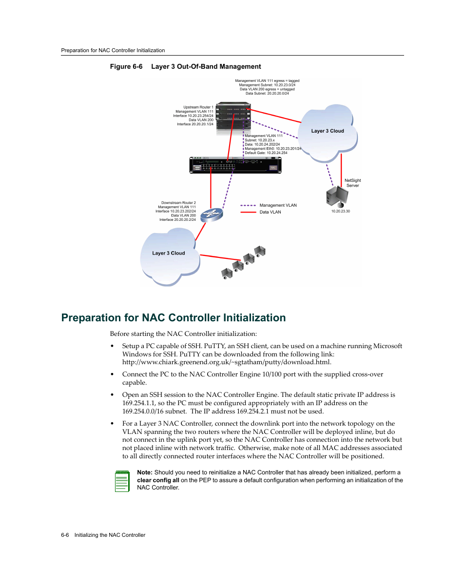 Preparation for nac controller initialization, Preparation for nac controller initialization -6, Layer 3 out-of-band management -6 | Figure 6‐6 | Enterasys Networks 7S4280-19-SYS User Manual | Page 74 / 108