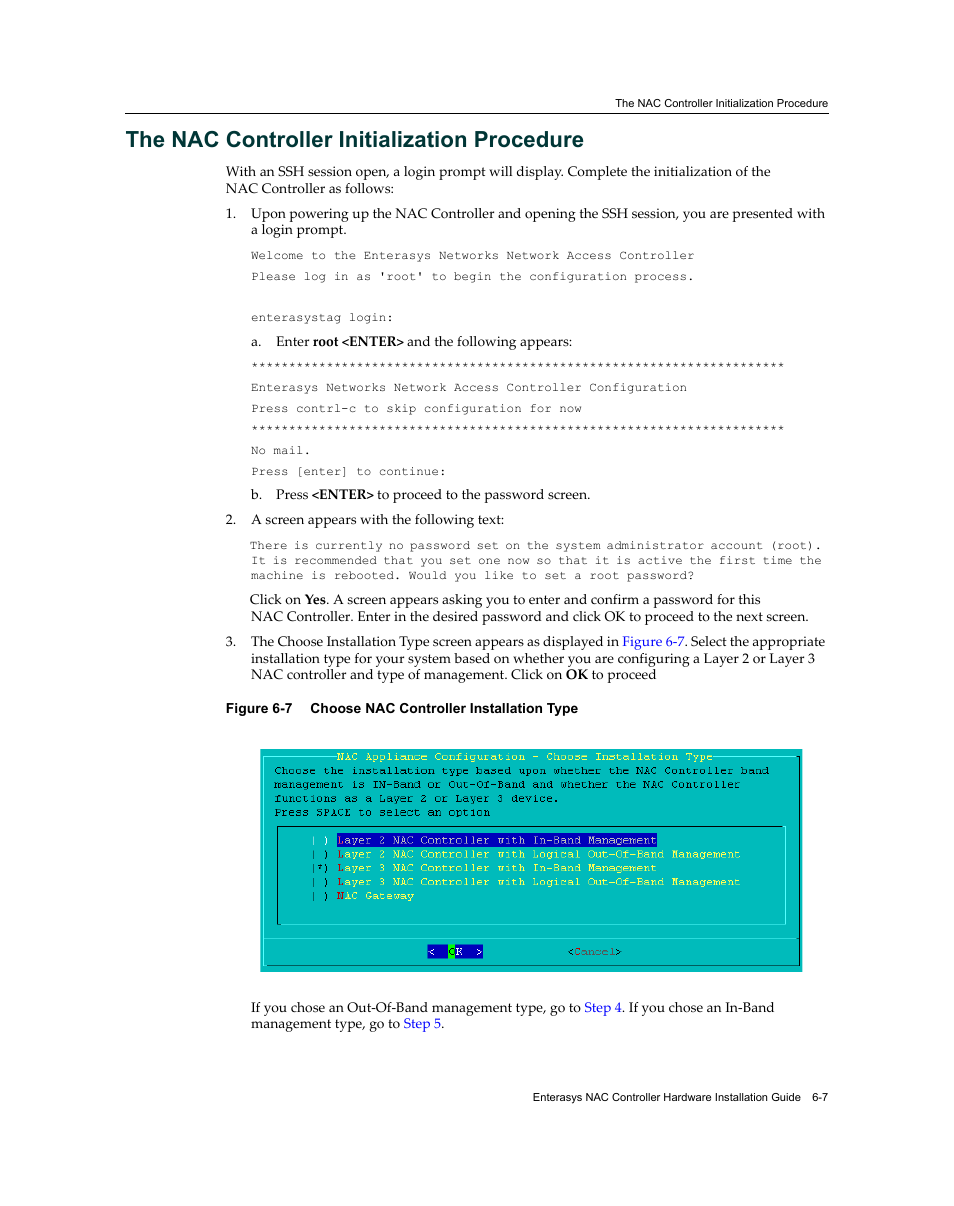 The nac controller initialization procedure, The nac controller initialization procedure -7, Choose nac controller installation type -7 | Enterasys Networks 7S4280-19-SYS User Manual | Page 75 / 108