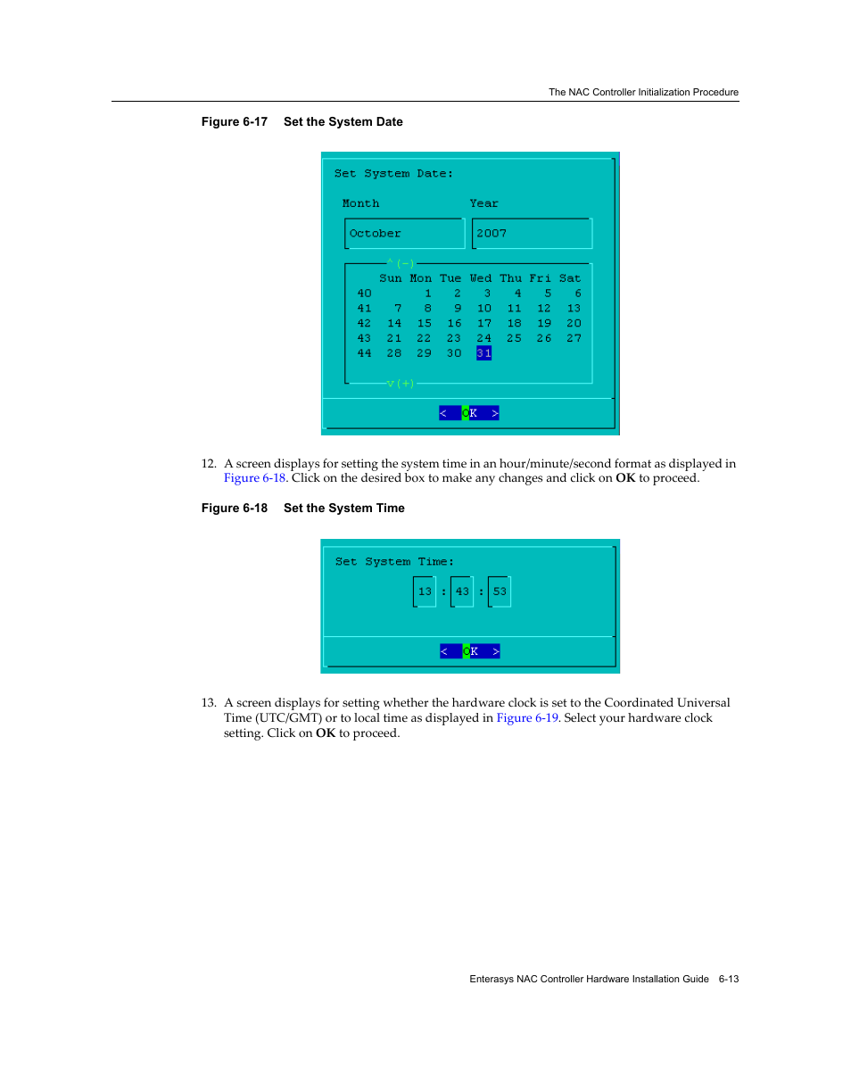 Set the system date -13, Set the system time -13, Figure 6‐17 | Enterasys Networks 7S4280-19-SYS User Manual | Page 81 / 108