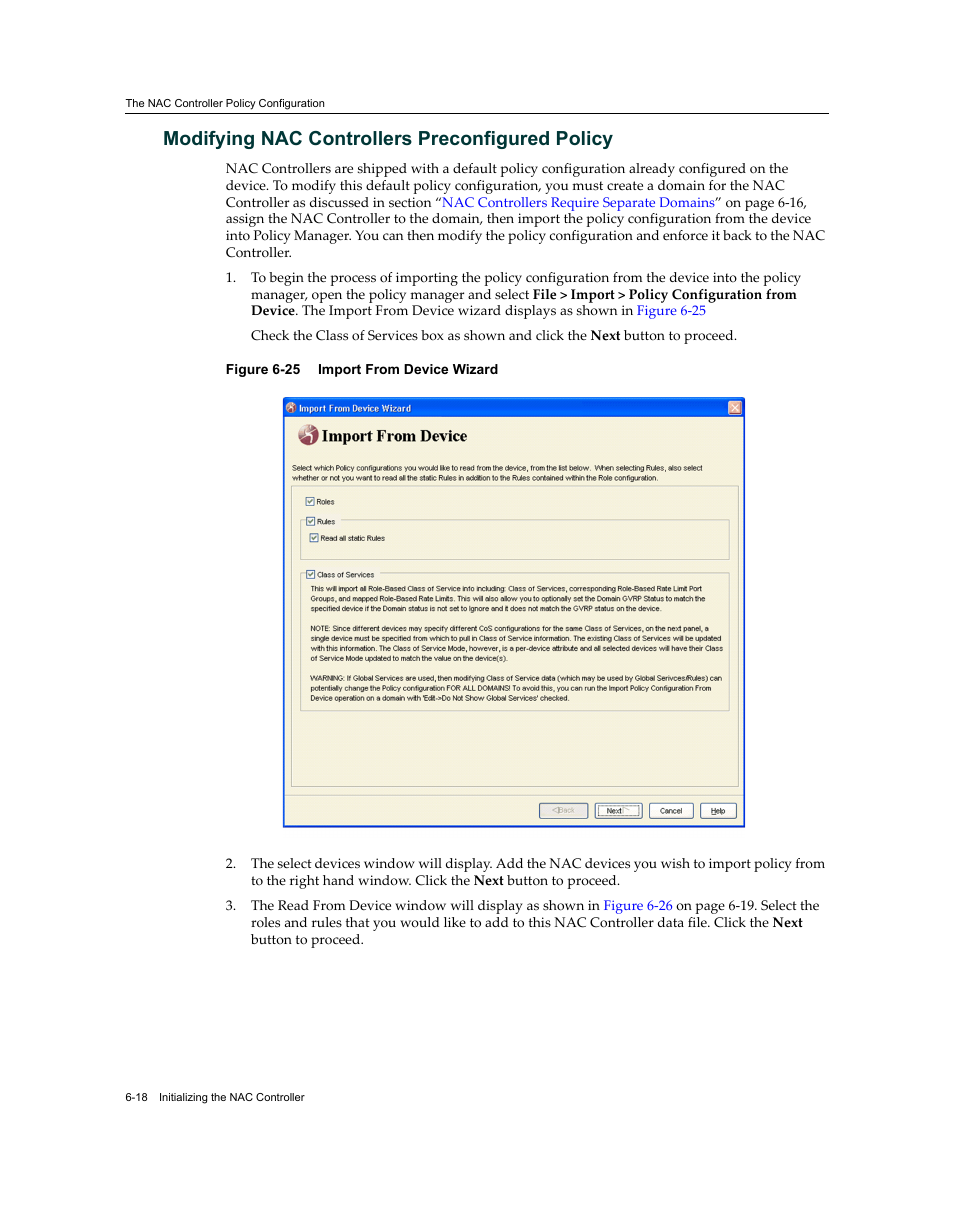 Modifying nac controllers preconfigured policy, Modifying nac controllers preconfigured policy -18, Import from device wizard -18 | Enterasys Networks 7S4280-19-SYS User Manual | Page 86 / 108