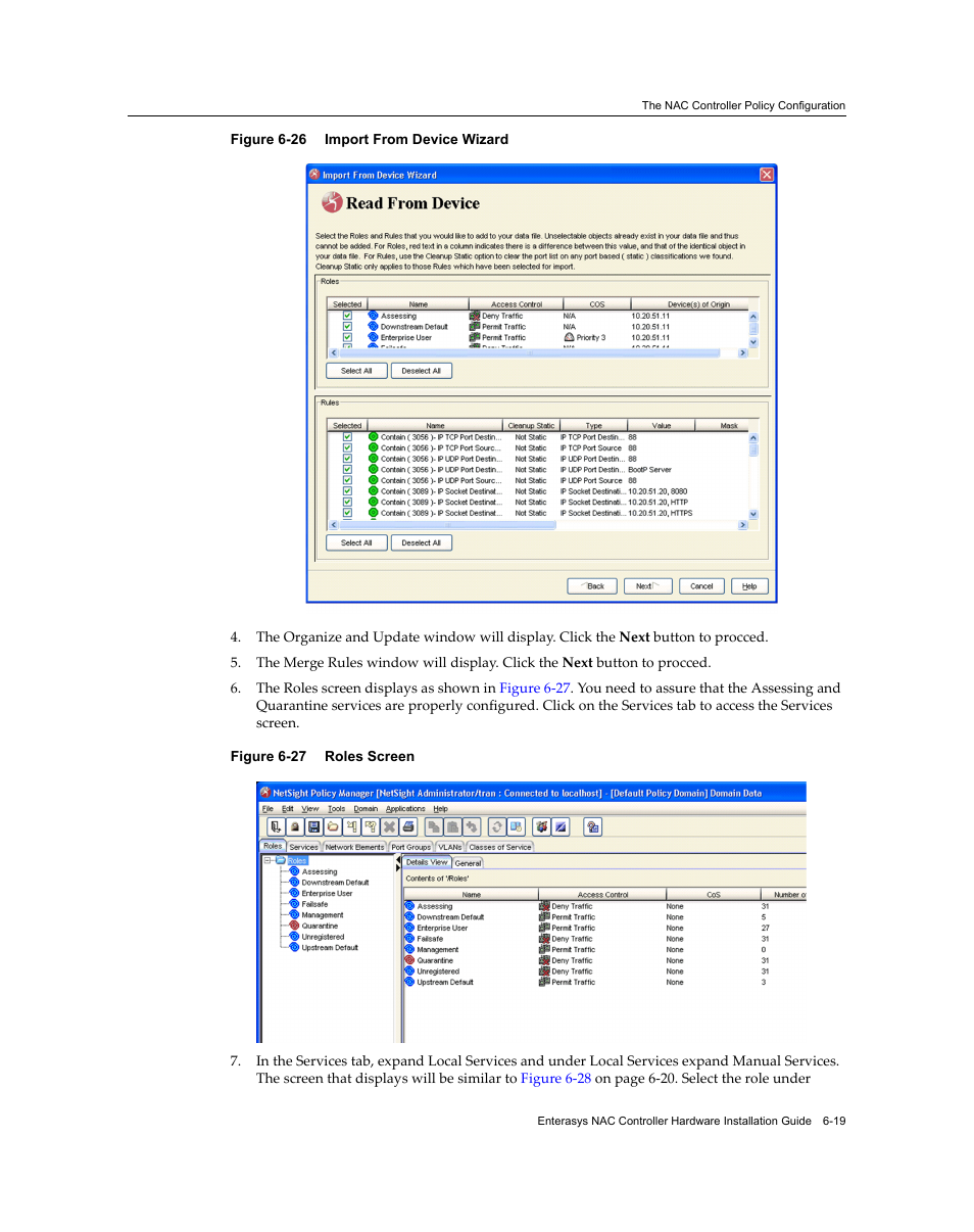 Import from device wizard -19, Roles screen -19, Figure 6‐26 | Enterasys Networks 7S4280-19-SYS User Manual | Page 87 / 108