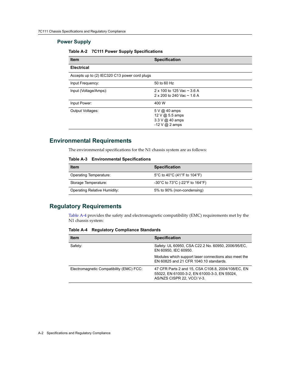 Power supply, Environmental requirements, Regulatory requirements | Enterasys Networks 7S4280-19-SYS User Manual | Page 92 / 108
