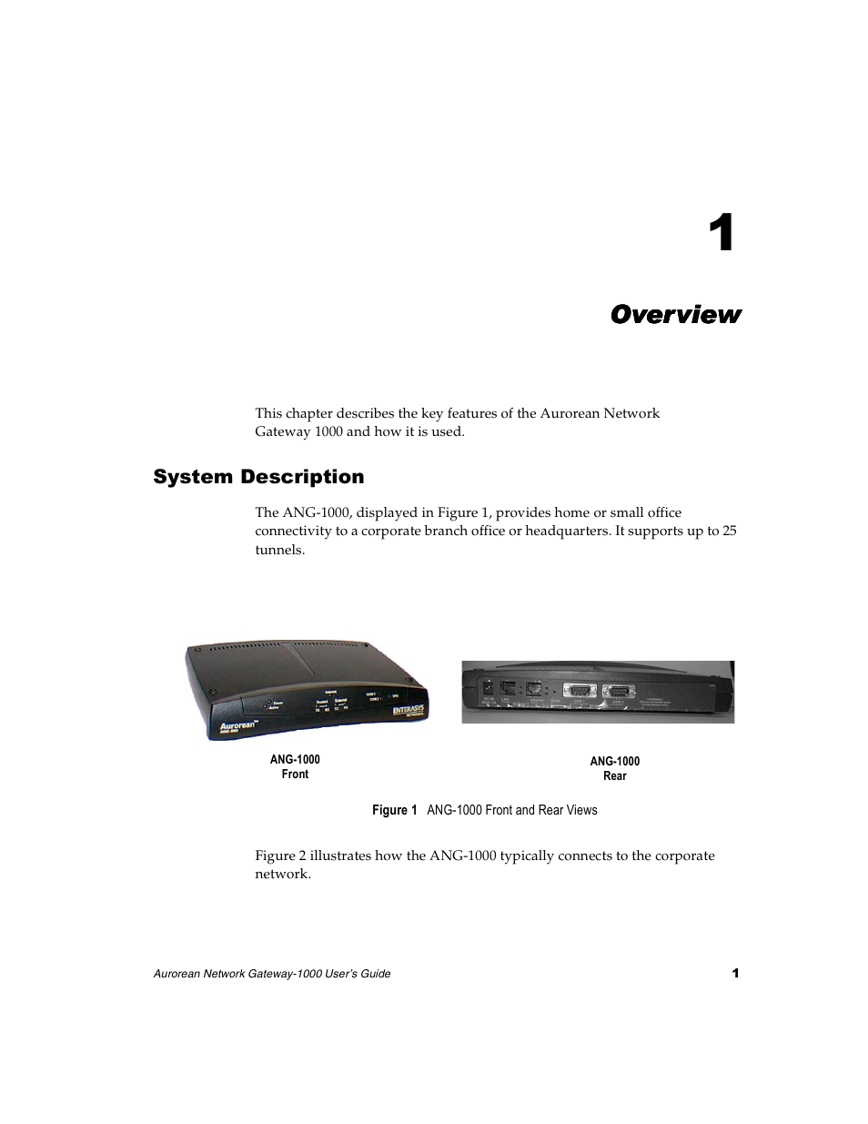 Overview, System description, Chapter 1 – overview | Enterasys Networks ANG-1000 User Manual | Page 13 / 70