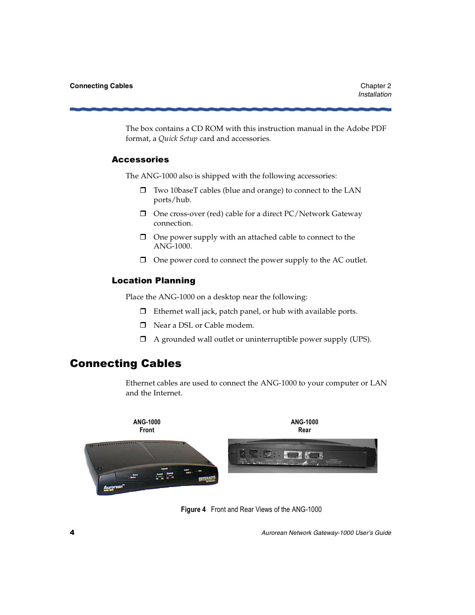 Accessories, Location planning, Connecting cables | Enterasys Networks ANG-1000 User Manual | Page 16 / 70