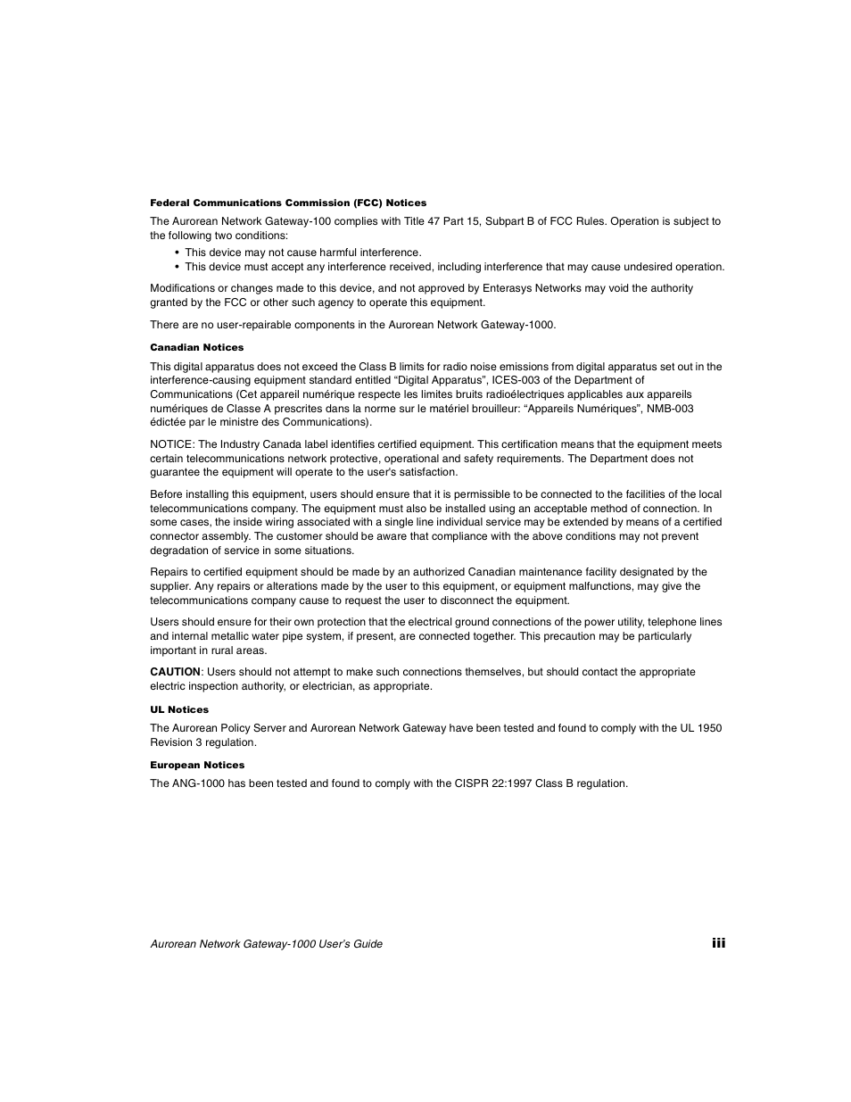 Enterasys Networks ANG-1000 User Manual | Page 3 / 70