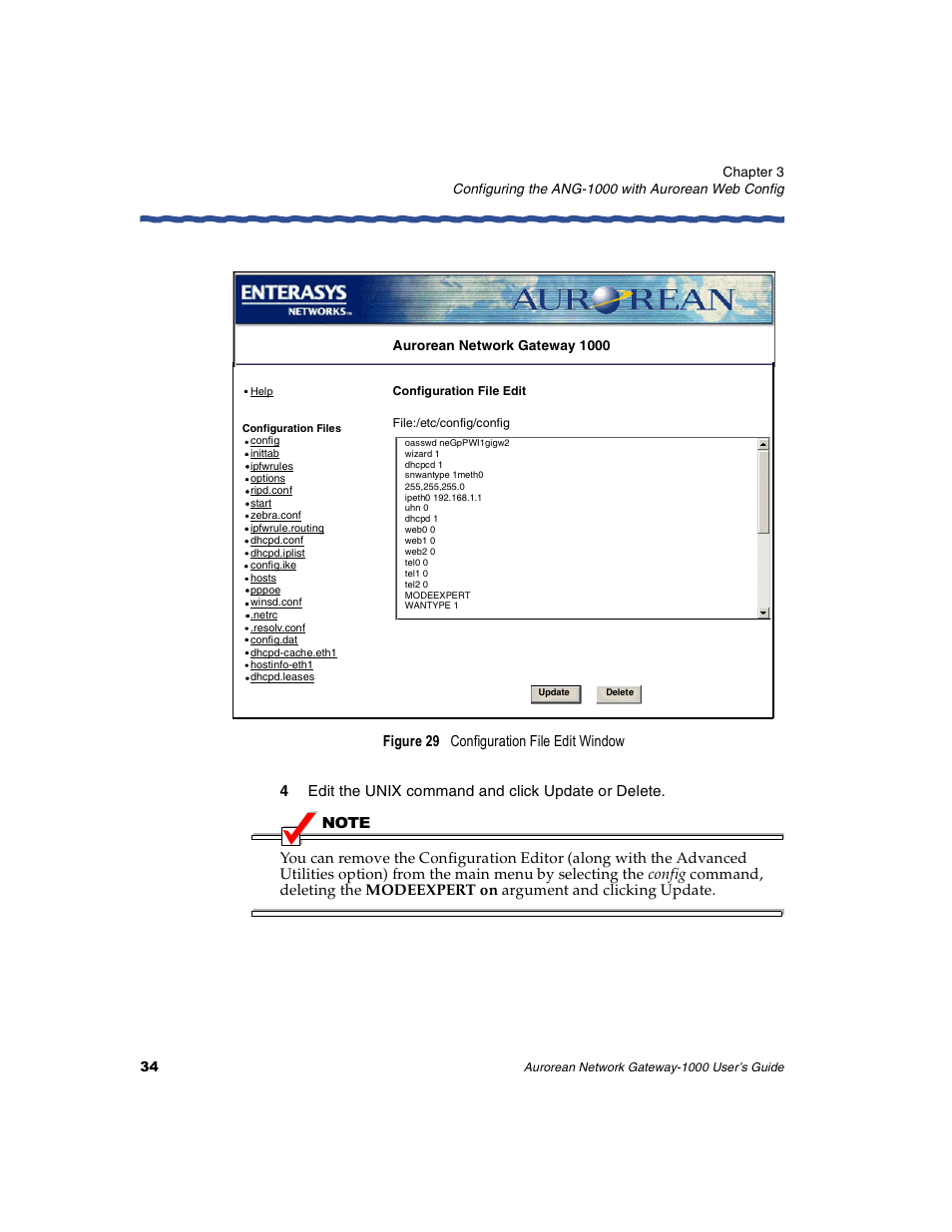 4 edit the unix command and click update or delete | Enterasys Networks ANG-1000 User Manual | Page 46 / 70