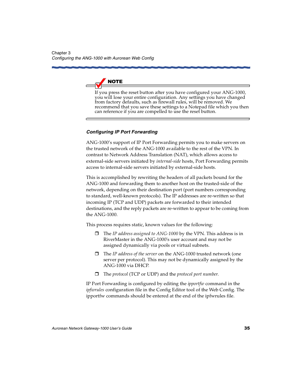 Configuring ip port forwarding | Enterasys Networks ANG-1000 User Manual | Page 47 / 70