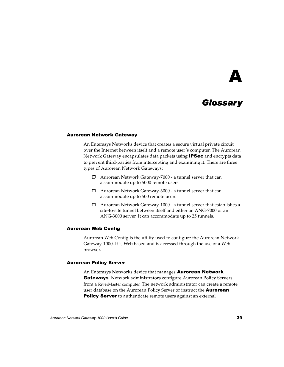 Glossary, Appendix a – glossary | Enterasys Networks ANG-1000 User Manual | Page 51 / 70