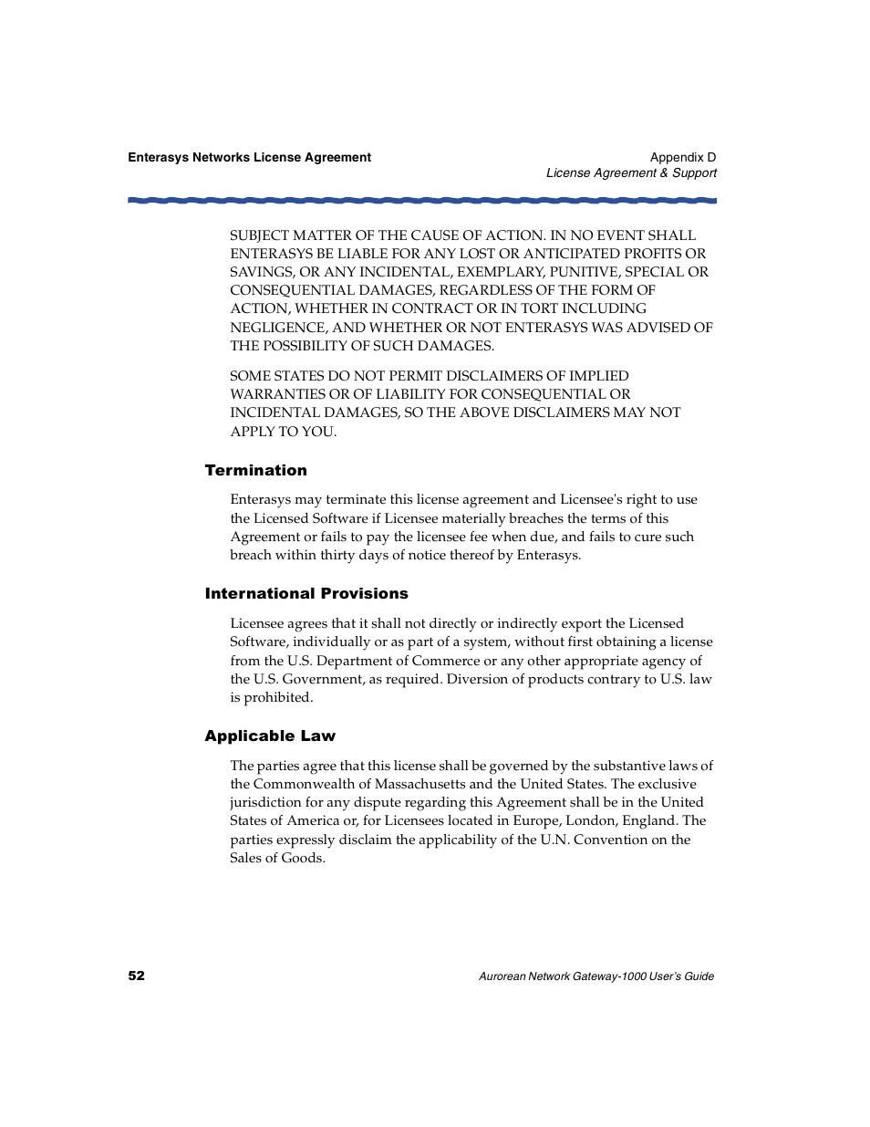 Termination, International provisions, Applicable law | Enterasys Networks ANG-1000 User Manual | Page 64 / 70