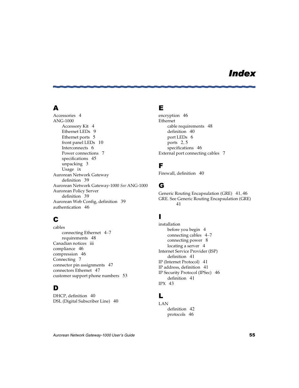 Index | Enterasys Networks ANG-1000 User Manual | Page 67 / 70