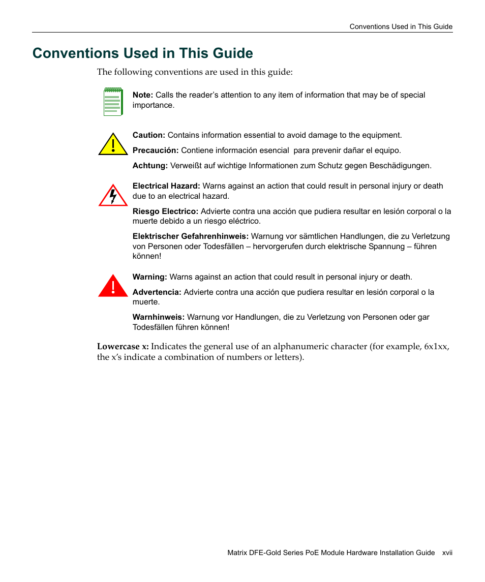 Conventions used in this guide | Enterasys Networks Enterasys Gold Distributed Forwarding Engine 4H4285-49 User Manual | Page 19 / 90