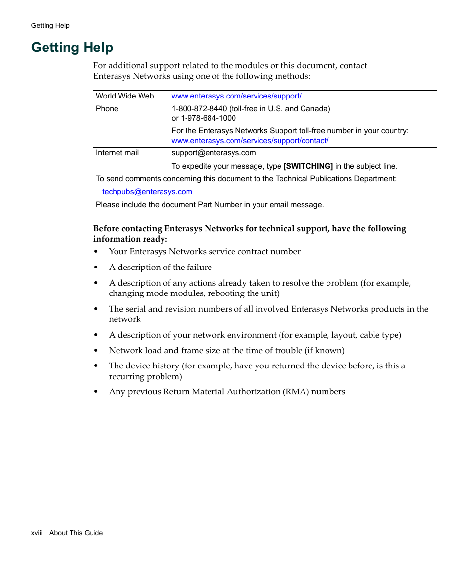 Getting help | Enterasys Networks Enterasys Gold Distributed Forwarding Engine 4H4285-49 User Manual | Page 20 / 90