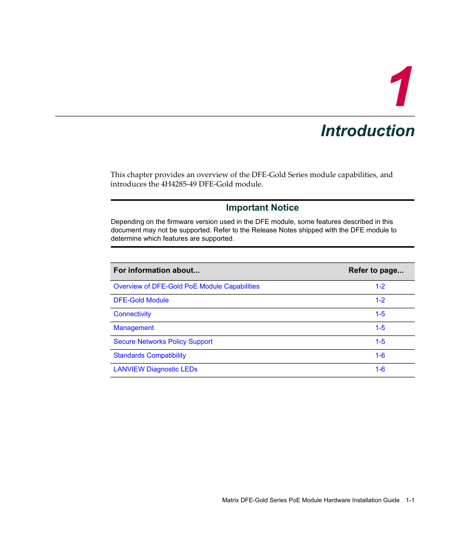 Introduction, Chapter 1: introduction | Enterasys Networks Enterasys Gold Distributed Forwarding Engine 4H4285-49 User Manual | Page 21 / 90